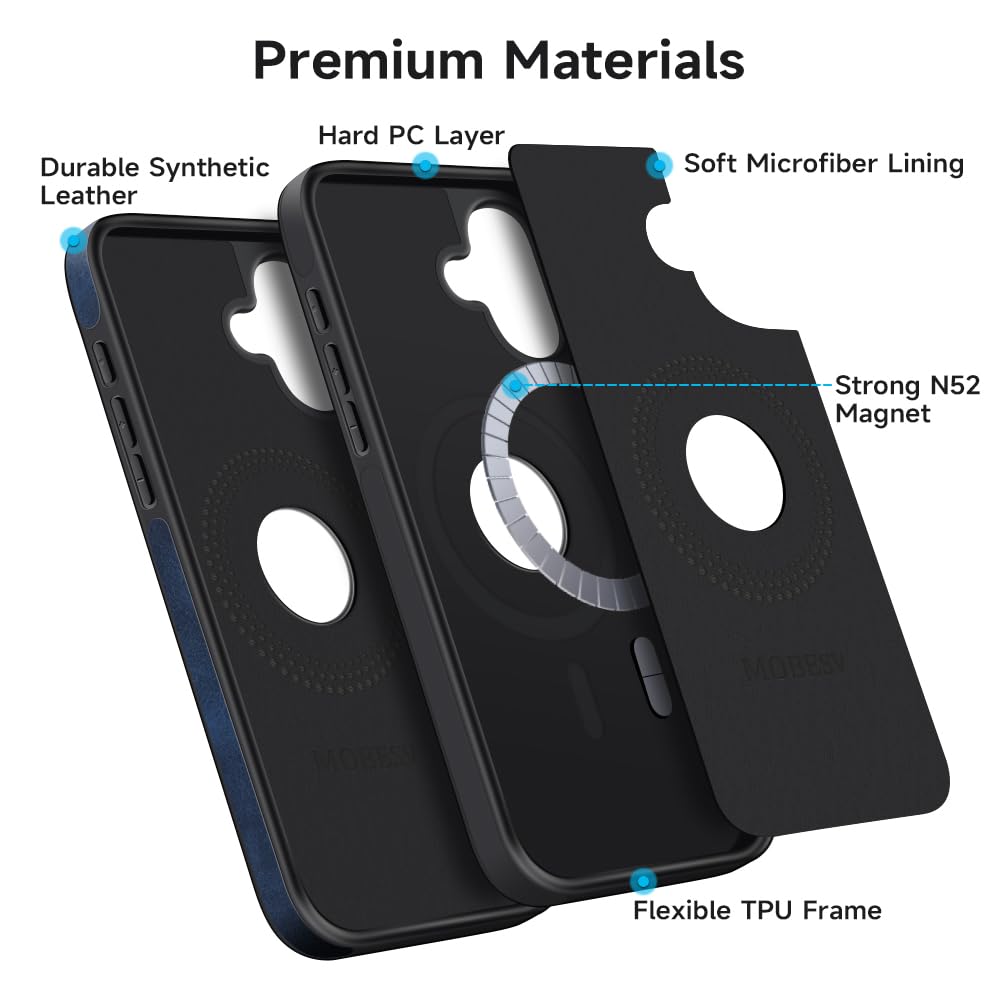 MOBESV Logo View Leather Case For IPhone 15 Pro 6.1 Inch, Leather Case