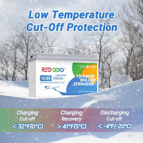 Image of Redodo 12V 100Ah LiFePO4 Battery with Low-Temp Protection, Group 31 Lithium Battery Built-in 100A BMS, 4000+ Deep Cycles, 10-Year Lifetime, Ideal for Trolling Motor, Boat, RV, Cold Areas - 2 Pack