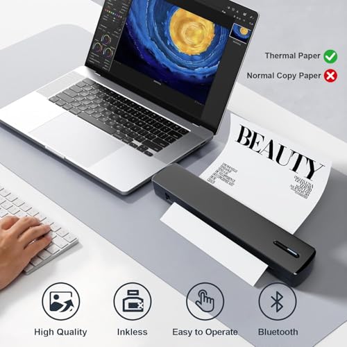 TAGZILO C80 Wireless Printer, Inkless Portable Printer for Travel, Supports A4 8.5 x 11 Inch Thermal Paper, Compatible with Phone & Laptop (Black)