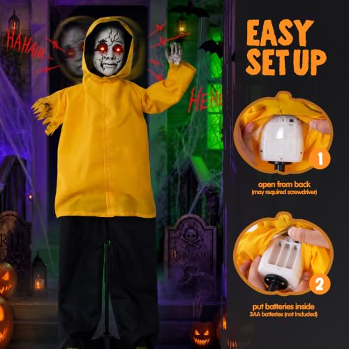JOYIN Halloween Decorations Outdoor Ghost, Life Size Halloween Animatronics Ghost Decor Sound Activated with Glowing Eyes, Scary Haunted House Props for Garden Yard Lawn — view 3