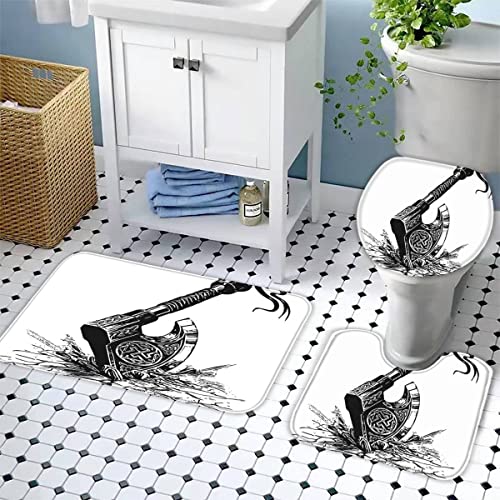 Badematten Set 3 teilig Wikinger Mythos 3D Badezimmerteppich Set WC Vorleger Set rutschfeste Badematte Maschinenwaschbar… – Bild 3