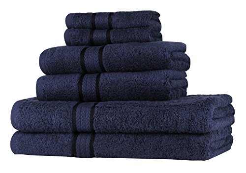 Set asciugamani morbidi SweetNeedle Super Soft 6 pezzi Marina Militare, 100% cotone con rifiniture in rayon - 2 grandi asciugamani da bagno 70x140, 2 asciugamani 50x90, 2 panni di lavaggio 30x30 cm
