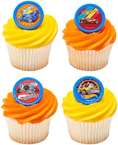 DecoPac Hot Wheels 24 Count Cupcake Toppers - Orange, Yellow Family, Birthday & Children's Day