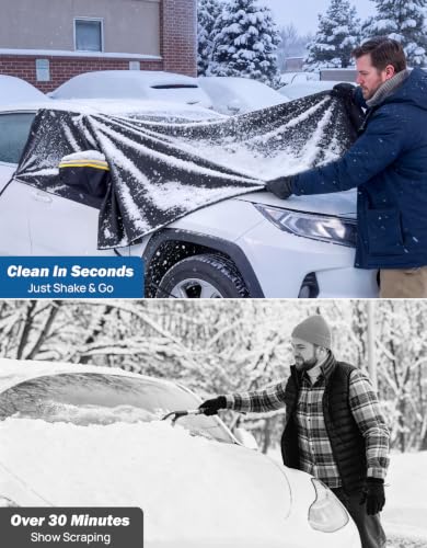 Image of JOYTUTUS Windshield Snow Cover for SUVs, 900D Heavy Duty Ice Snow Shield
