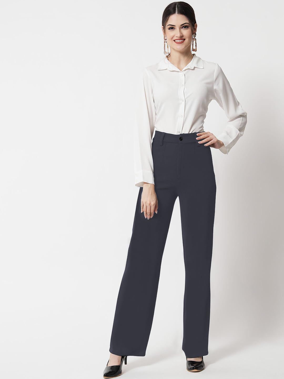 Toochki Pantalones de cintura alta para mujer, estilo coreano, ropa de trabajo elegante para la oficina