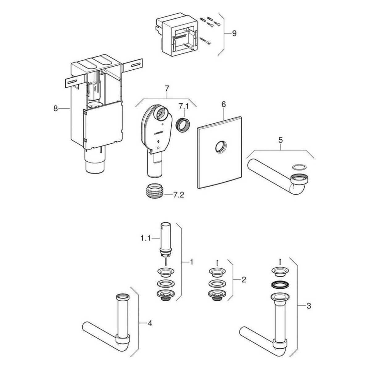 Geberit 151.120.11.1 Unterputz Siphon, für Waschbecken, Anschlussstück, weiß alpin