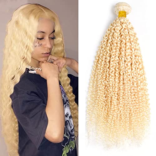 613 Kinky Curly Human Hair Bundles Blonde Curly Wave Bundle Hair Weave Blonde Hair Extensions 8A Remy Hair Wet And Wavy Blonde Bundles 8 10 12 Inch