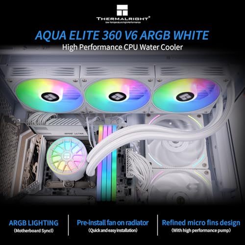 Image of Thermalright Aqua Elite 360 V6 ARGB White CPU Liquid Cooler | 360 Cooling Row Size, 3x120mm Water Radiator, AMD: AM4 /AM5, Intel LGA115X /1200 /1700 /1851, AIO CPU Cooler