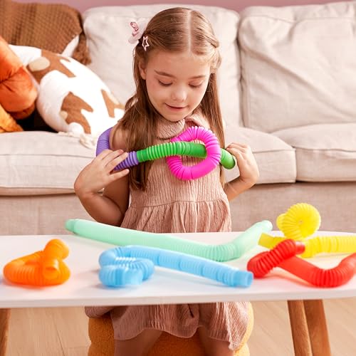 Image of JOYIN 9 Pack Pop Tubes, Sensory Toys (Large) Fidget Toys Party Favors - 9 Colors, Creativity Learning & Fun for Kids - Perfect for Party, Goodie Bags Stuffers, Classroom School Reward