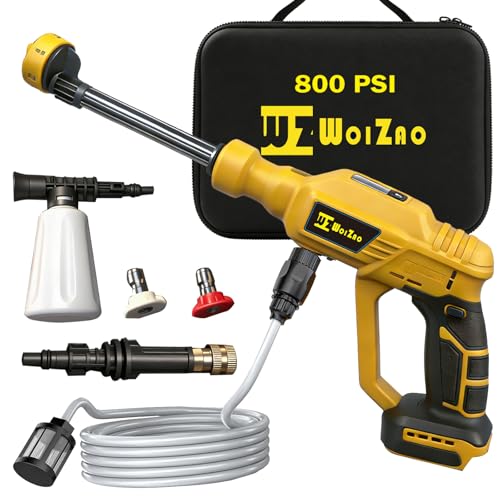 Cordless Pressure Washer Compatible with DeWalt 20V Battery, 800 PSI Portable Handheld Power Washer with 6-in-1 Nozzle Foam Cannon for Car Floor Fence Wall Patio Cleaning (Battery Not Included)