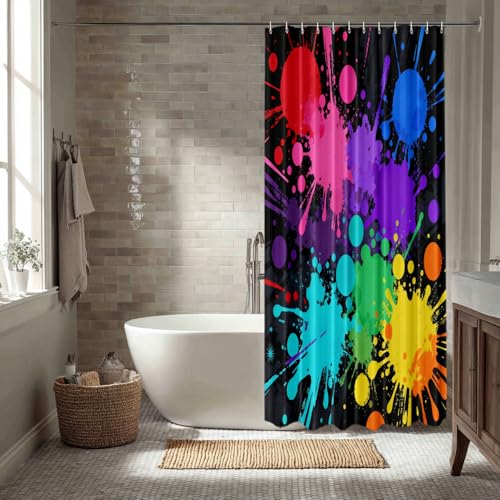 Rideau de douche abstrait multicolore en polyester imperméable 152x183cm avec crochets - 8
