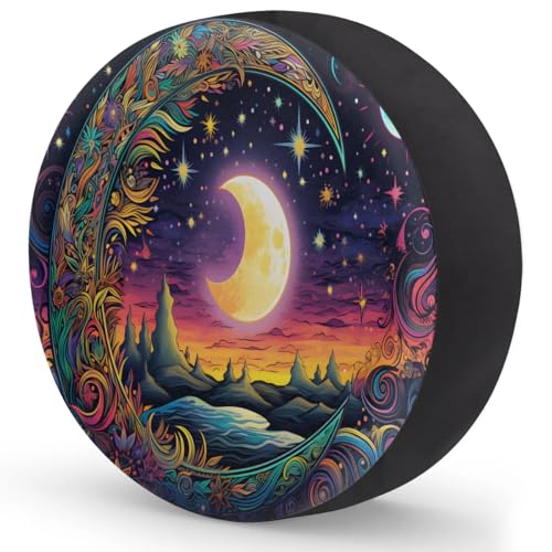 Image of Spare Tire Cover for RV Trailer, Bohemian Moon Tire Covers Universal Fit for Travel Trailer Camper Jeep RV SUV Truck Waterproof Wheel Cover (14 inch for Diameter 25 inch - 27 inch)