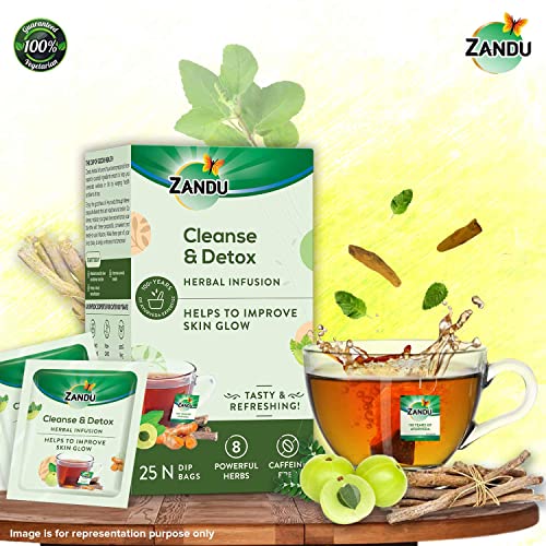 Image of Zandu Cleanse & Detox Herbal Infusion: Use This Tea Bag To Give Your Body The Gift Of Good Health |Helps Improve Skin Glow & Detoxifies The Body (25 Tea Bags), Green Tea, 90 Gram