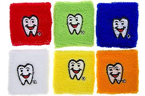 Eurofuchs24 12 x Schweißbänder Schweißband Zahn Zähne 6 Farben Pulswärmer Wristband Sport Cover