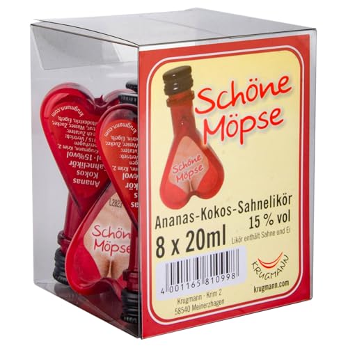 KRUGMANNS "SCHÖNE MÖPSE" Ananas-Kokos-Sahnelikör 8 x 20 ml - 160 ml -15% Vol. Herzförmiges Formfläschchen.