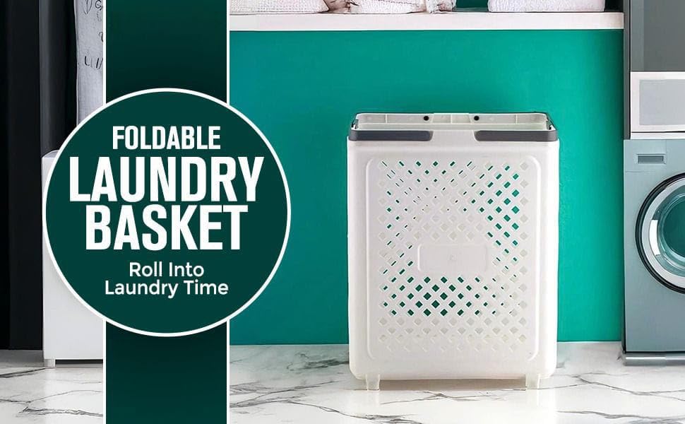 Image of Rajwadi Laundry Basket with Wheels and Handle, Plastic Foldable Laundry Hamper, Versatile Space Saving Collapsible Storage Basket /Laundry Bag for Laundry and Bathroom