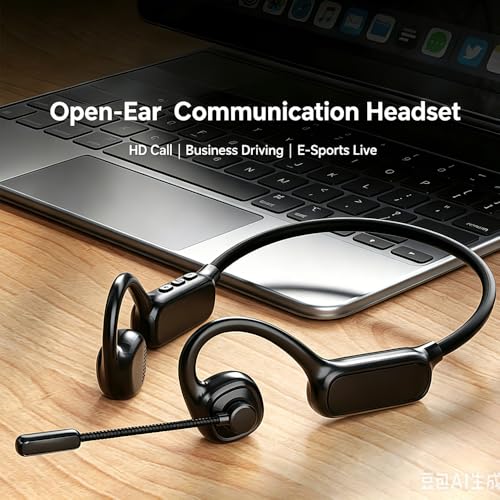 Image of AYI Air Conduction Open Ear Headphones with 270 Rotating External Microphone Bluetooth Headset Smart ENC Call Noise Canceling Dual Device Pairing Ergonomic Fit for Office Driving Sports-Black