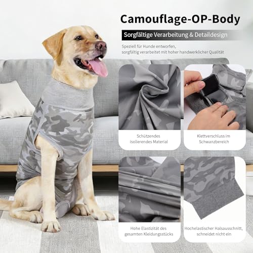 InfiniZer Hundebody Nach Op Medizinischer Body für Hunde Kastration Hündin Rüde Operationsbody Hund Body Nach Op Body Hund Shirt Leckschutz Wundschutzanzug für Hunde Einteiler Schlafanzug (Grau, XS)