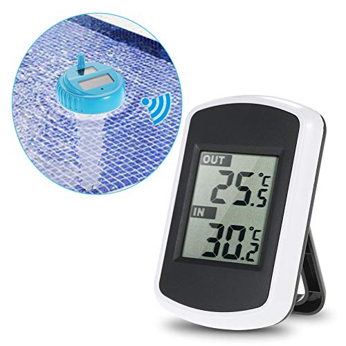 Saiko Floating Swimming Pool Thermometer with LCD receiver, Waterproof Wireless Digtal Temperature Metre Guage for Spa, Hot Tub, Pond