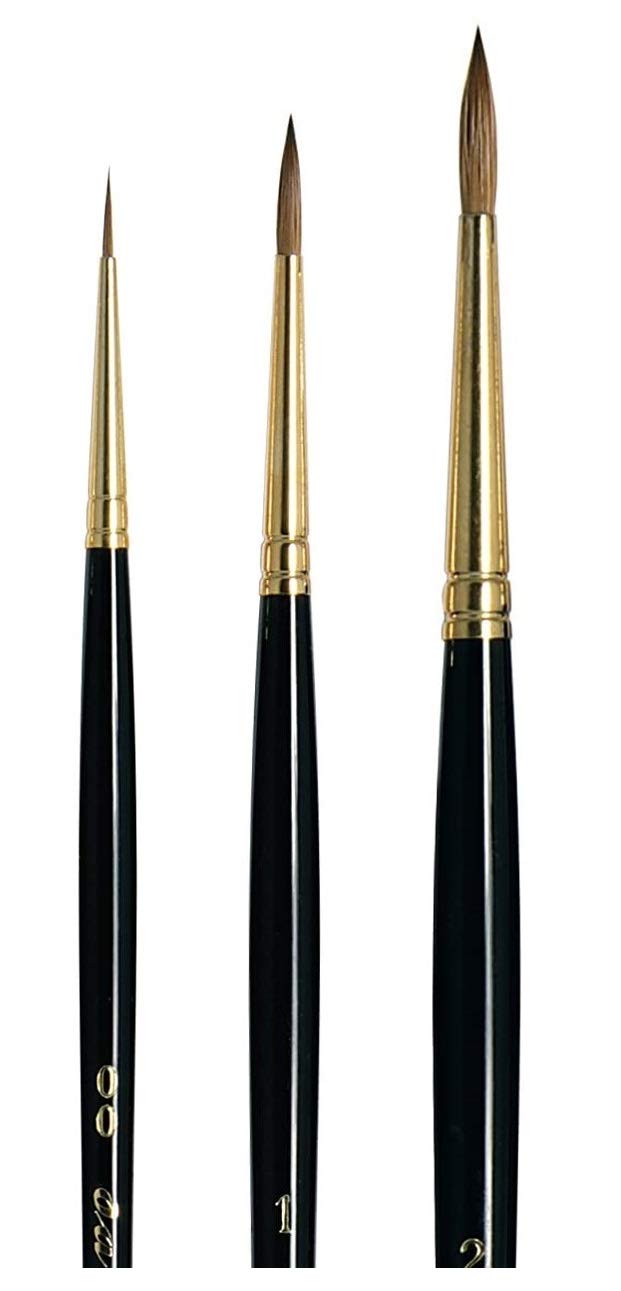Da Vinci Series 11 Maestro, pinceaux Aquarelle Ronds, martre Kolinsky, touffe en Forme Anglaise,Lot de 3. NO° 2/0, 1, 2 Fabriqué en Allemagne