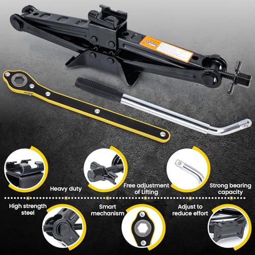 Image of Scissor Jack for Car, 2 Ton Car Jack Kit, Universal Tire Changing Kit, Portable Emergency Tire Jack Tool Kit, Scissor Lift Jacks for Cars Vehicle SUV Sedan Coupe, with Lug Wrench Pressure Gauge