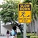 GicnKeuz Slow Down Kids and Pets at Play Sign, 18 x 12 Inches Slow Children at Play Sign for Streets & Neighborhoods, Engineer-Grade Reflective Aluminum, Rustproof & Fade-Resistant, Outdoor Use. (2 Pack)