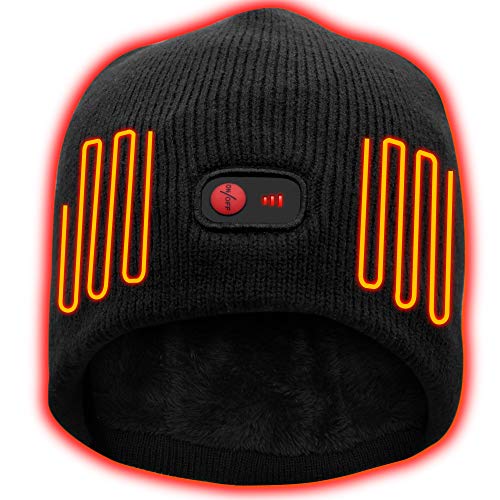 QILOVE 7.4V Rechargeable Electric Heated Knit Hat Winter Warm Skull Cap for Men & Women Ideal for Outdoor Sports, Hunting, Skiing Black