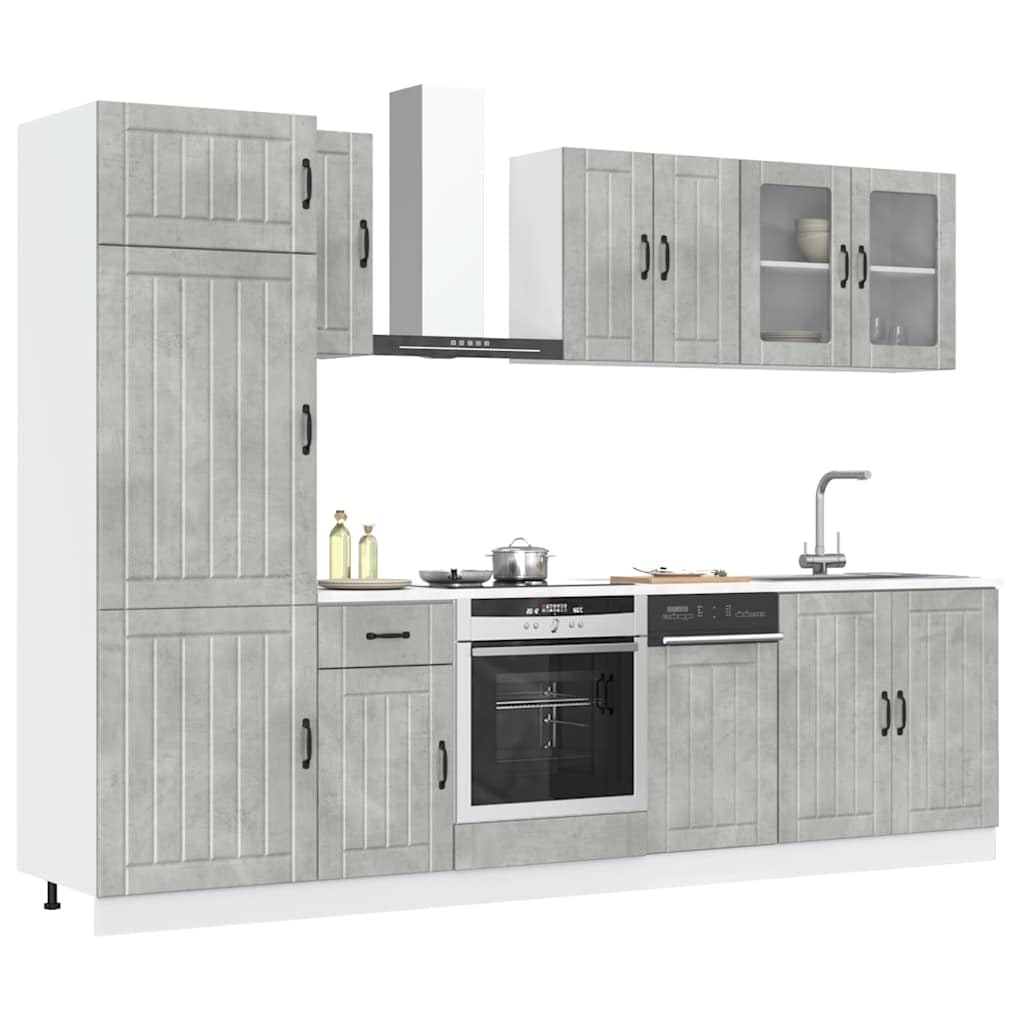 8-TLG. Küchenschrank-Set Lucca Betongrau Holzwerkstoff Küchenschrank-Set, Küchenblock variabel stellbar Küche Komplett, ohne Arbeitsplatte für Restaurant, Hotel, Küche