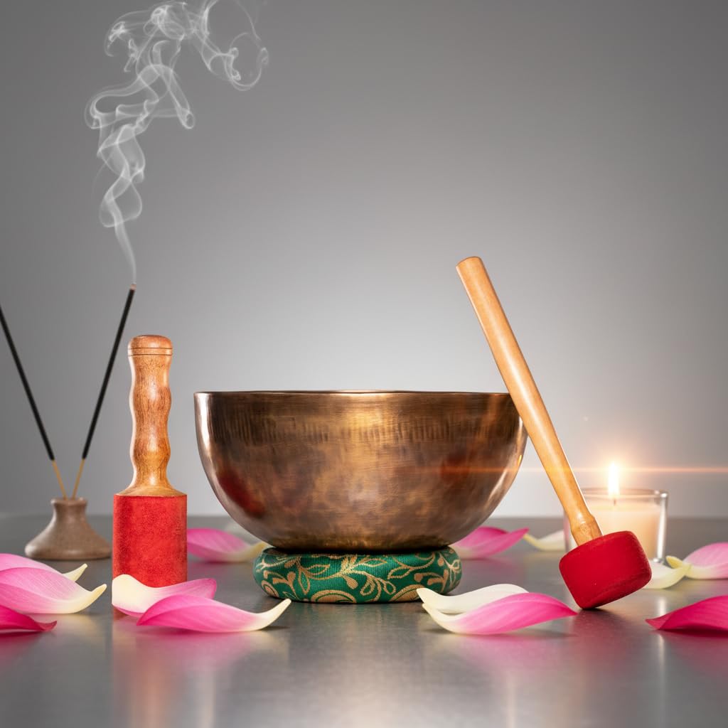 25 cm ręcznie wykonana himalajska misa dźwiękowa, ręcznie bita przez rzemieślników nepalskich, aby stworzyć magiczne odcienie Shambhala Arts & Handcrafts.