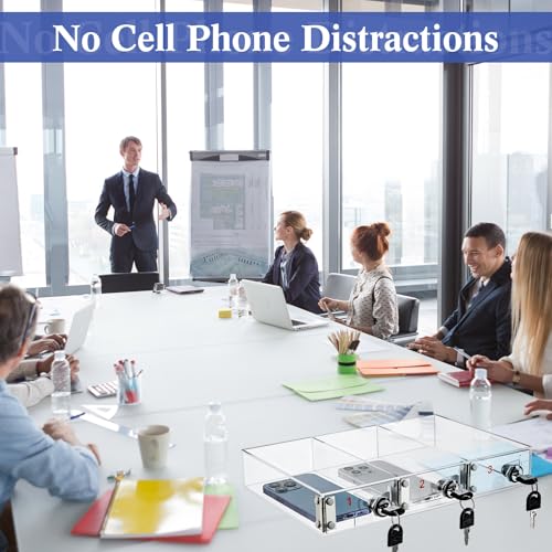 Image of Layhit Clear 3 Slots Cell Phone Locker Box for Classroom Clear Acrylic Cell Phone Storage Cabinet Bin with Door Locks for Classroom School Students Office Factory Employees