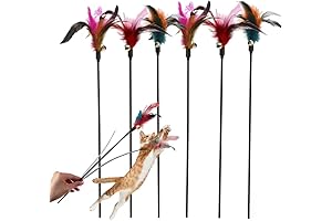 Cat Feather Stick Cat Wand Feather Toys 6 PCS and Cat Teaser...