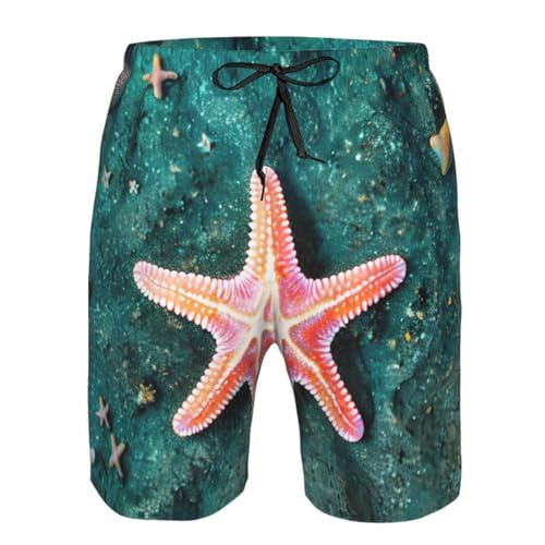 Seawater Seashell Starfish Print Mens Casual Shorts Drawstring Summer Beach Stretch Shorts Novelty Swimtrunks4