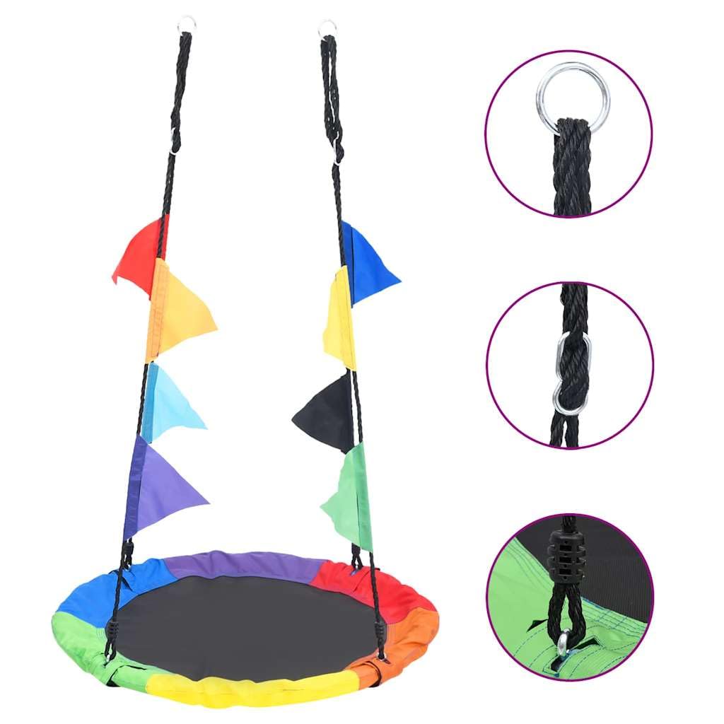 Altalena con bandiere arcobaleno da 100 cm, con telaio in acciaio e tessuto Oxford, corda regolabile, altalena da giardino per bambini, ideale per giardino, terrazza ed esterni
