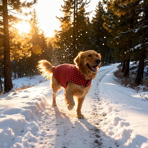 Image of JoyDaog Winter Dog Jacket Reversible Cloth 26 Inch - Red Polka Dot Dog Jacket, Fleece Warmth, Adjustable Fit for Larger Breeds