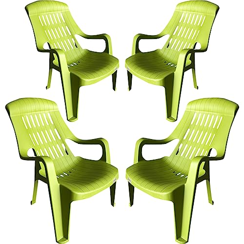 Image of SkyGlamour Supreme Comfy Relax plastic Arm Chair | Chair for Living room |Comfort Plastic Chair for Garden, Home, Indoor and Outdoor Use | Plastic Chair set of 4 |Color: Mehandi Green; set of 4 Chairs