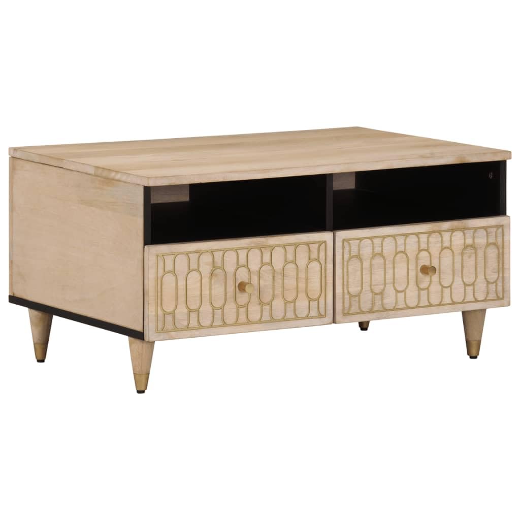 Table Basse 80x54x40 cm en manguier massif au style rétro pour salon