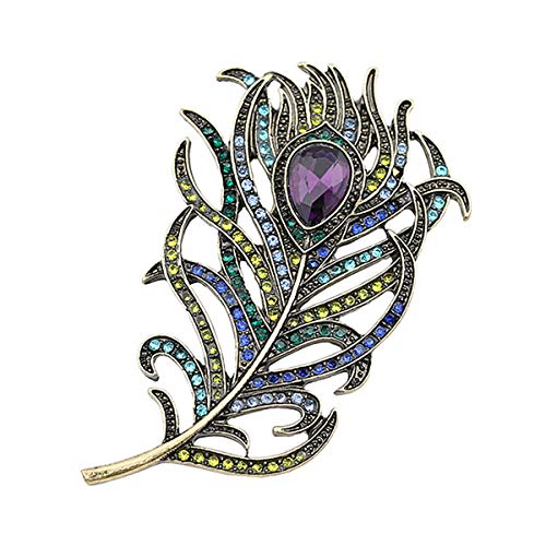 Mecool Broche de Plumas de Pavo Real Vintage Broche de lágrima de Cristal simulado Broche Cover