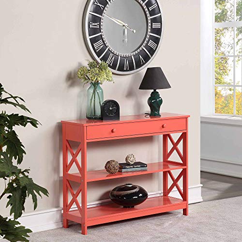Image of Convenience Concepts Oxford 1 Drawer Console Table with Shelves, Coral