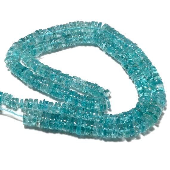 Apatite bleue perles heishi rondes lisses 5-6mm pour création de bijoux