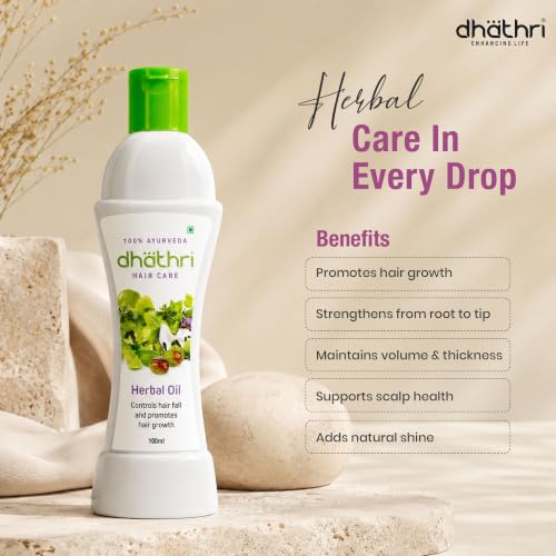 Image of Dhathri Hair Care Herbal Oil with Musk Root, Liquorice, Amla & Aloe Vera | Ayurvedic Hair Oil Promotes Healthy Hair Growth & Thickness | Nourishes & Strengthens Hair | for All Hair Types, 100ml