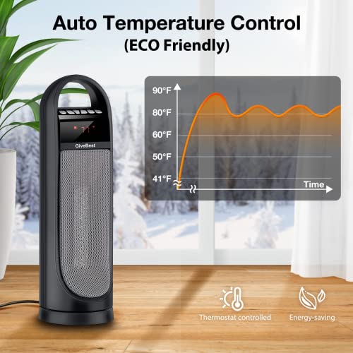 Tower Space Heater Indoor Use, 22" Electric Room Heater, Oscillating Floor Heater With Thermostat, Remote, Timer, Tip-Over Protection, Portable Quite Heater For Large Room Bedroom Office, 1500W #TOP5