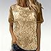 Women's Sparkly Sequin Velvet Tops Short Sleeve Crew Neck Shirt Party Club Blouse(1A-Gold, XL)