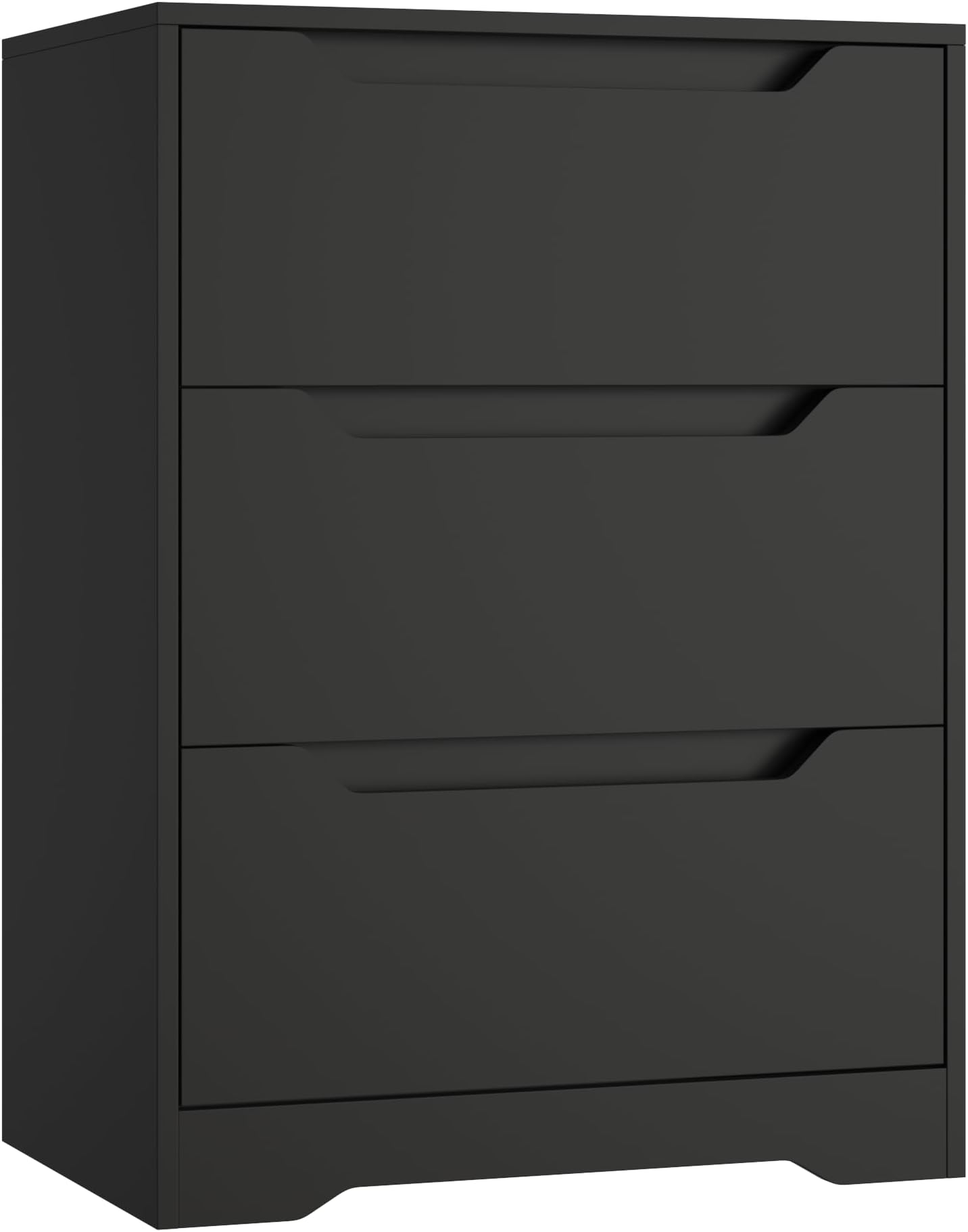 Modern 3 Drawer Dresser, Wood Chest of Drawers with Storage, Tall Nightstand with Cut-Out Handles, Side End Table, Accent Storage Cabinet for Living Room, Entryway, Black