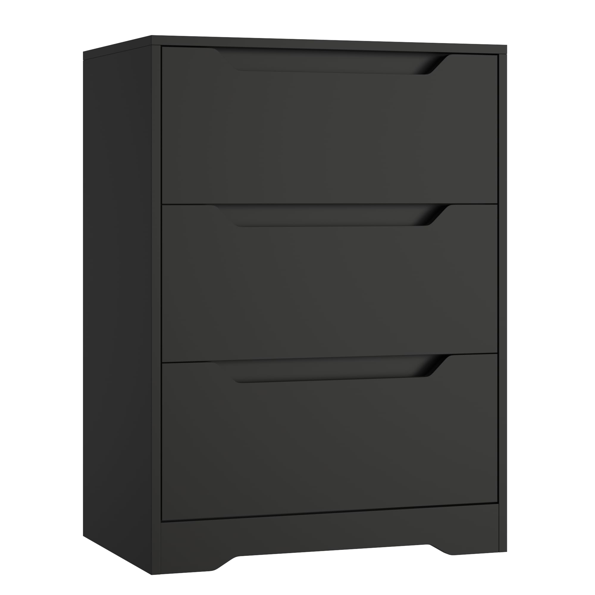 HOSTACK Modern 3 Drawer Dresser, Wood Chest of Drawers with Storage, Tall Nightstand with Cut-Out Handles, Side End Table, Accent Storage Cabinet for Living Room, Entryway, Black