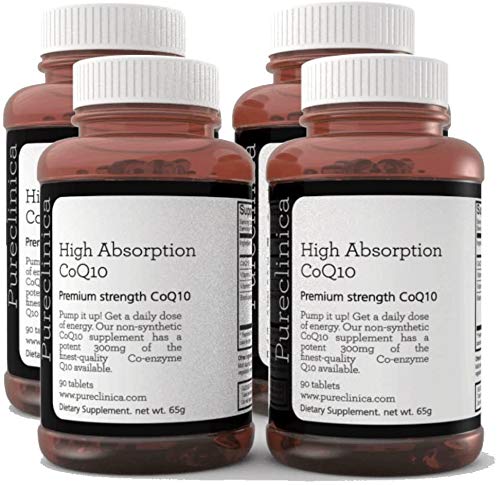 CoQ10 300 mg x 360 tabletten (4 flessen met 90 tabletten elk - 12 Maanden voorraad) met Vitamine C en zwarte peper extract. SKU: CQ3x4