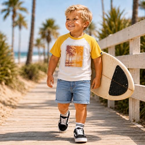 Image of Volcom Infant Toddler Boy Shorts Set - 2 Piece Short Sleeve Graphic Tees & Denim Shorts - Toddler Summer Clothes (12M-7)