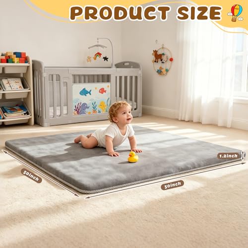 Image of Yozoia Baby Play Mat 50 x 50, Thick Baby Play Mat for Floor, Ultra Soft Playpen Mat, Machine Washable Tummy Time Foam, Non-Slip Bottom Helps Cushion, for Kids, Infant and Toddler Crawling