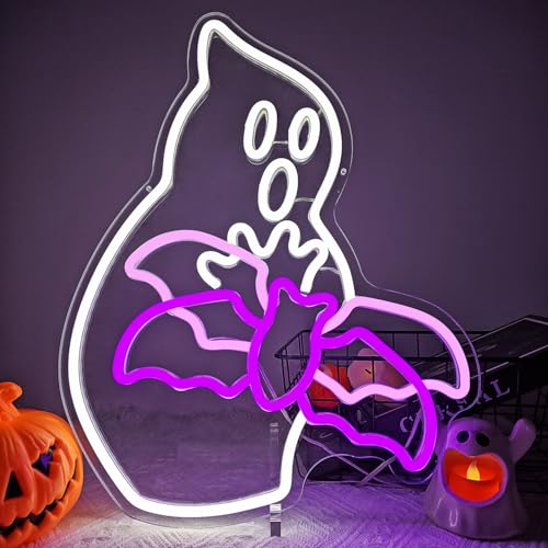 Image of Halloween Neon Sign Dimmable Flying Neon Bat Sign for Wall Decor Halloween Ghost Window Light Up Sign Led Bats Party Decoration for Bedroom, Kids Room, Indoor Decor