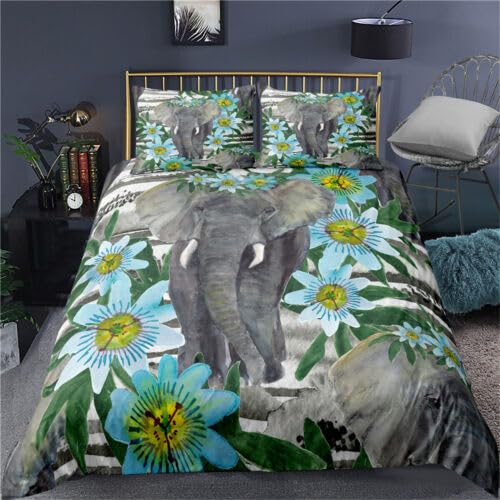 Parure de lit 240 x 260 en microfibre tissée 110g/㎡ haut de gamme motif éléphant