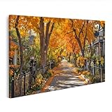 islandburner Prime Bild auf Leinwand Herbstliche Baumallee in einer gemütlichen Wohngegend - Leinwand 100x57cm